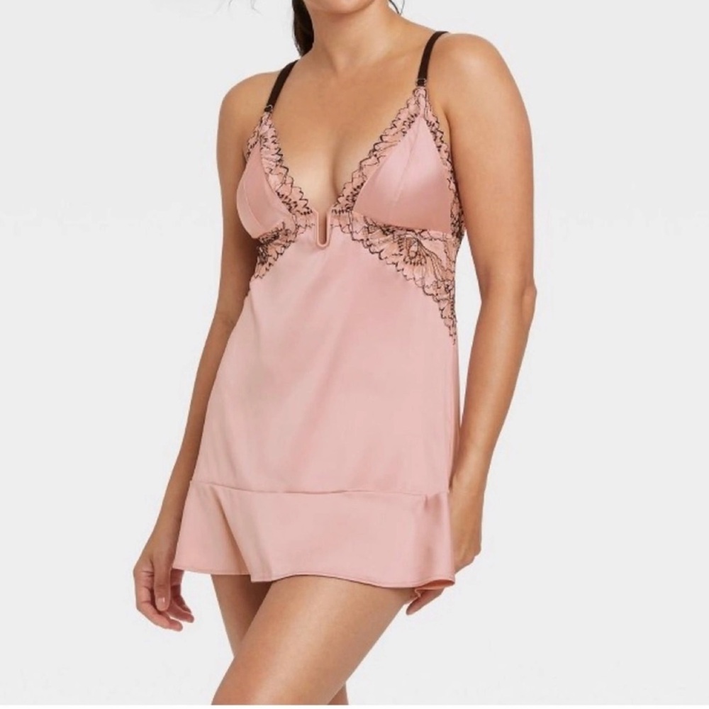 Auden Lightly Lined Rose Black Lace Babydoll Teddy
